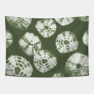 Shibori Kumo tie dye white dots over sage green Tapestry