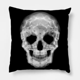 Spirograph Skull: a digital geometric black and white collage Pillow