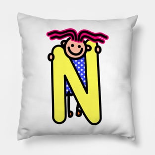 Letter N for girls alphabet Kids Colorful Cartoon Character Pillow
