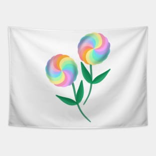 Twin lollipop flowers with colorful rainbow design Tapestry