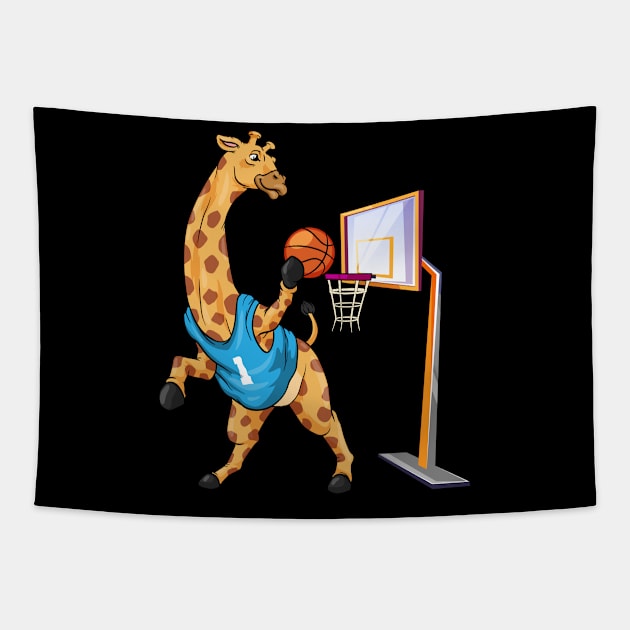 Funny giraffe is playing basketball Tapestry by Markus Schnabel