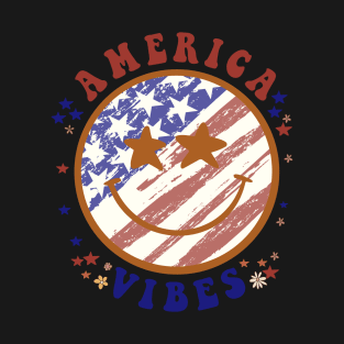 America Happy Face Smile American Flag 4th Of July T-Shirt