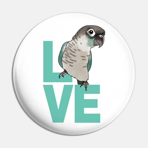 Cute Parrot LOVE - Blue Cheek Conure for Bird Lovers Pin by cottoncanvas