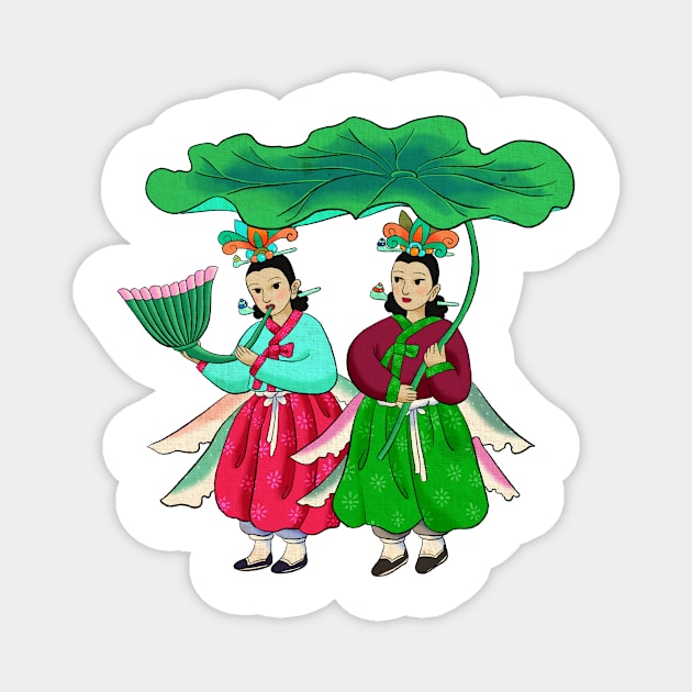 Minhwa: Taoist Fairy Sisters D-3 Type Magnet by koreanfolkpaint