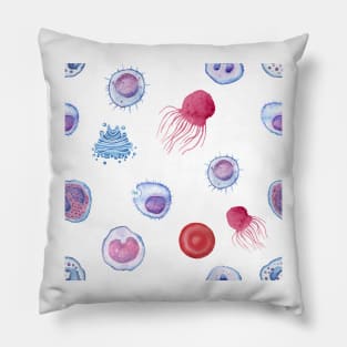 Cute WBC white blood cells MicroBiology Seamless Pattern Sticker Pack. Pillow