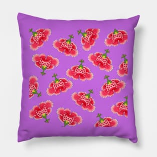 Chinese Vintage Pink and Red Flowers with Light Purple- Hong Kong Traditional Floral Pattern Pillow