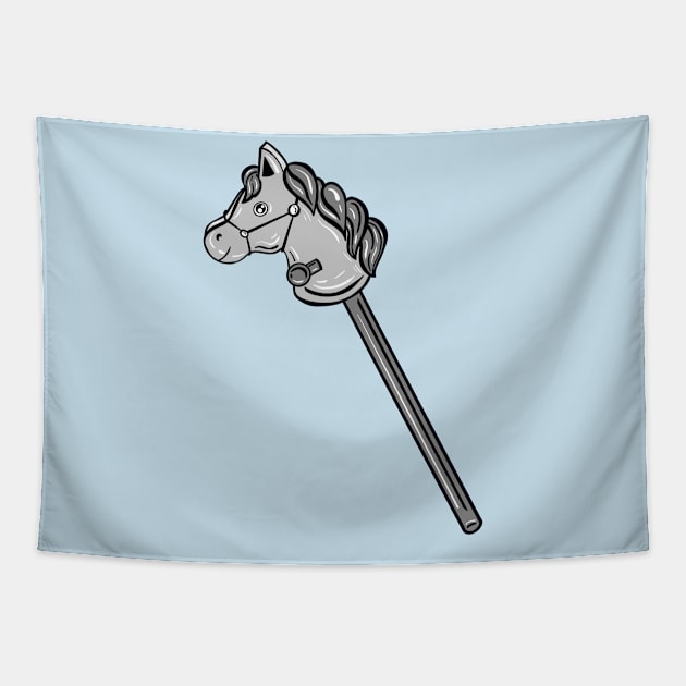 Black And White Horse Stick With Blue Background Tapestry by missmann