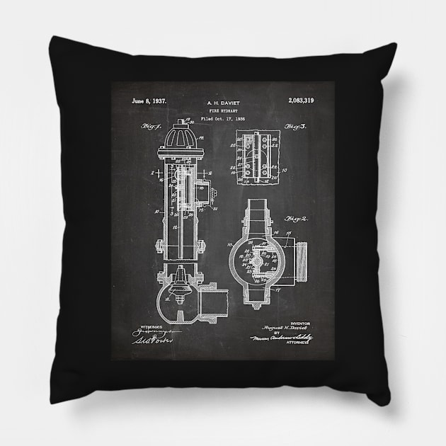 Fire Hydrant Patent - Fireman Fire House Art - Black Chalkboard Pillow by patentpress