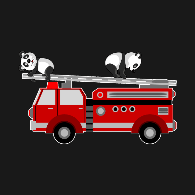 Panda Bear With Fire Engine Car Design Motif by Shirtjaeger