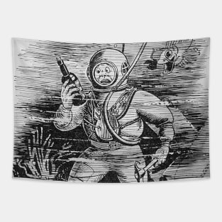 vintage comic diver under the sea Tapestry