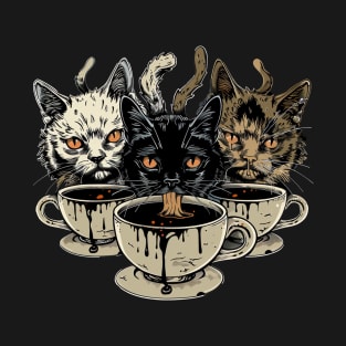 Witchy Evil Cat Familiars Drinking Coffee T-Shirt