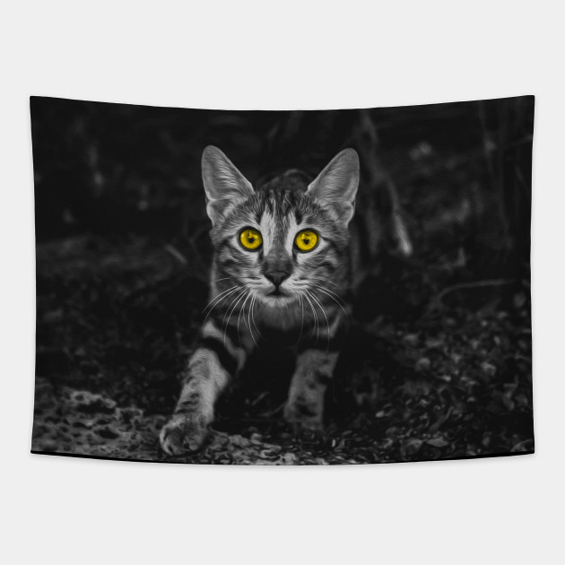 Painting Grey Kitten Yellow Eyes Grey Cat Tapestry Teepublic