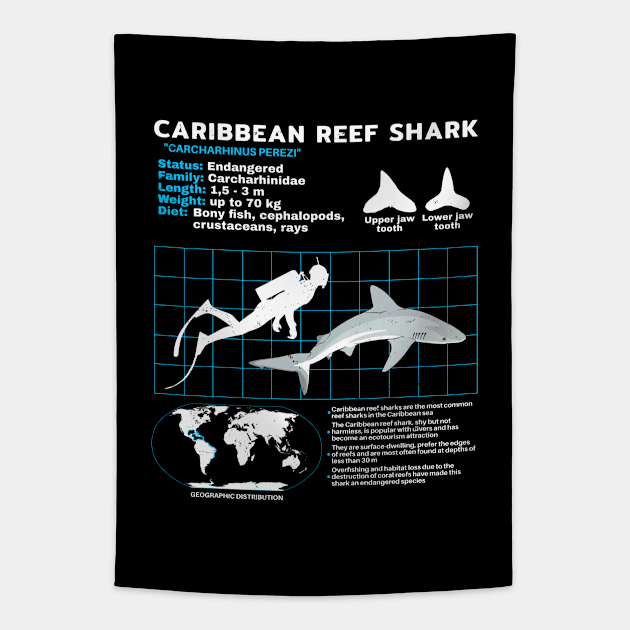 Caribbean Reef Shark Fact sheet Tapestry by NicGrayTees