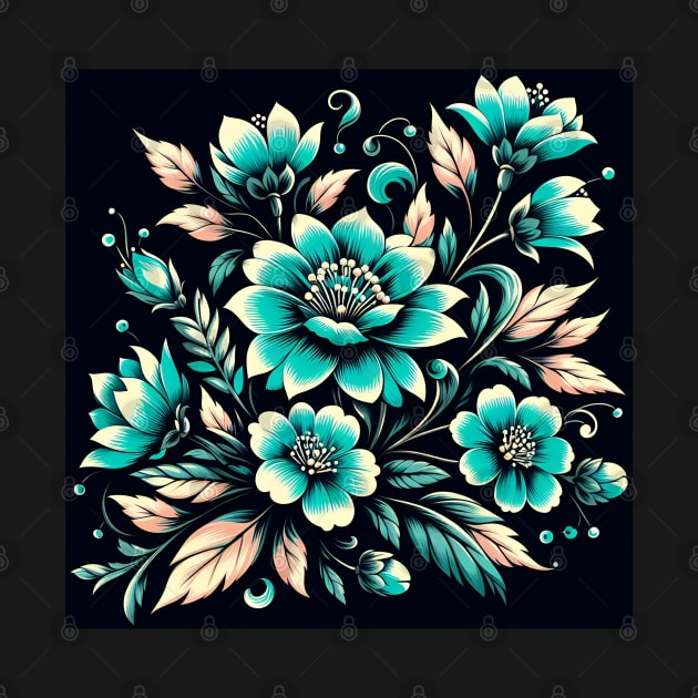 Turquoise Floral Illustration by Jenni Arts