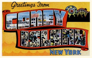 Greetings from Coney Island New York, Vintage Large Letter Postcard Magnet