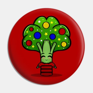 Cute Funny Kawaii Vegan Christmas Tree Brocolli Holiday Cartoon Pin