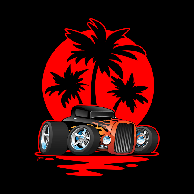 Classic 30s Style Hot Rod Car at Sunset with Palm Trees by hobrath