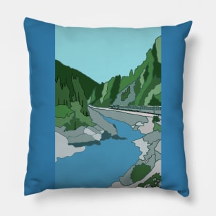 Rail journey through The Rockie Mountains in Colorado, USA - digital art Pillow