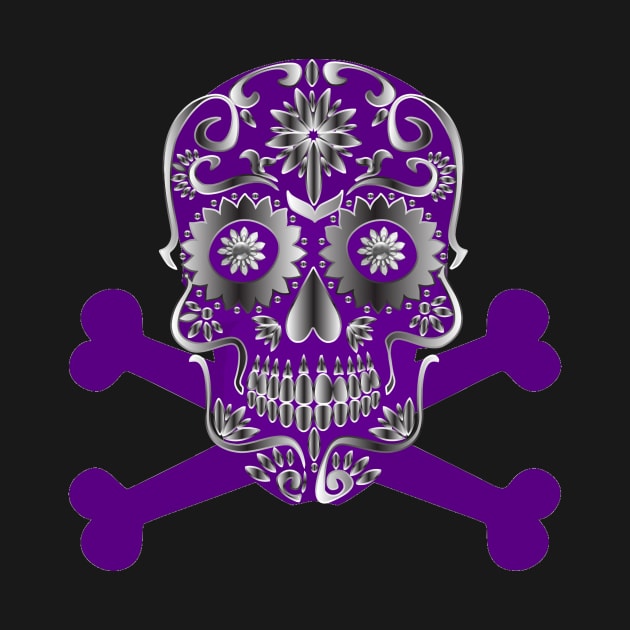 Purple Sugar Skull Day Of The Dead Skull And Crossbones by Atteestude