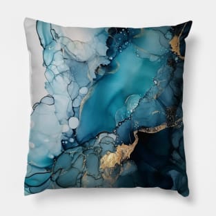 Aqua Splash - Abstract Alcohol Ink Art Pillow