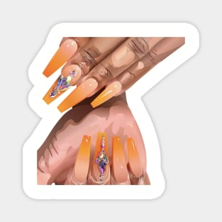 Orange bling acrylic nails art Magnet