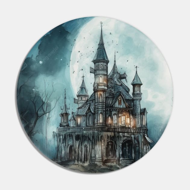Gothic Futurism Castle in the Old Ancient Forest Pin by podartist