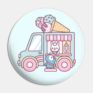 Cute Ice Cream Truck With Bunny And Penguin Pin