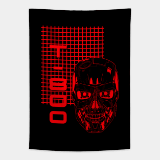 Terminator Skull - T-800 - Laser Grid Cyberpunk- ALL RED VERSION Tapestry