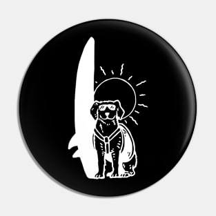 Surfing Dog White on Black Pin