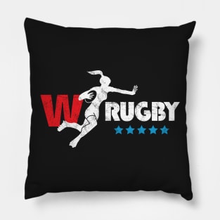 Womens Rugby - white text Pillow