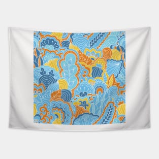 Abstract Floral Neck Gator Aqua Blue Orange Floral Abstract Tapestry