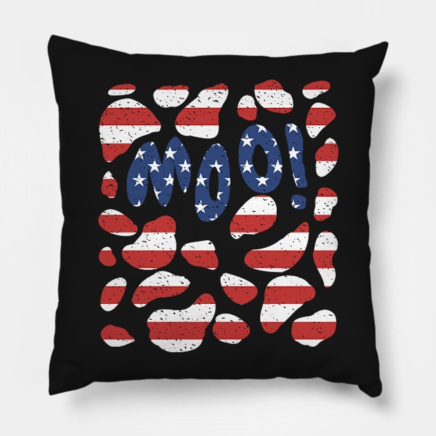 Red White And Moo Cow Funny 4th July Patriotic 2021 Pillow by BraaiNinja