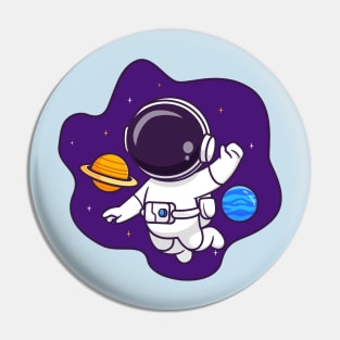 Cute Astronaut Floating In Space With Planet Cartoon Pin