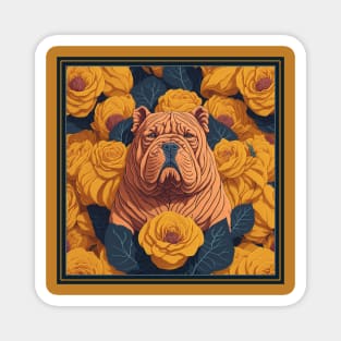 Dogs, sharpei dog and flowers, dog, style vector (Yellow version #3 sharpei) Magnet