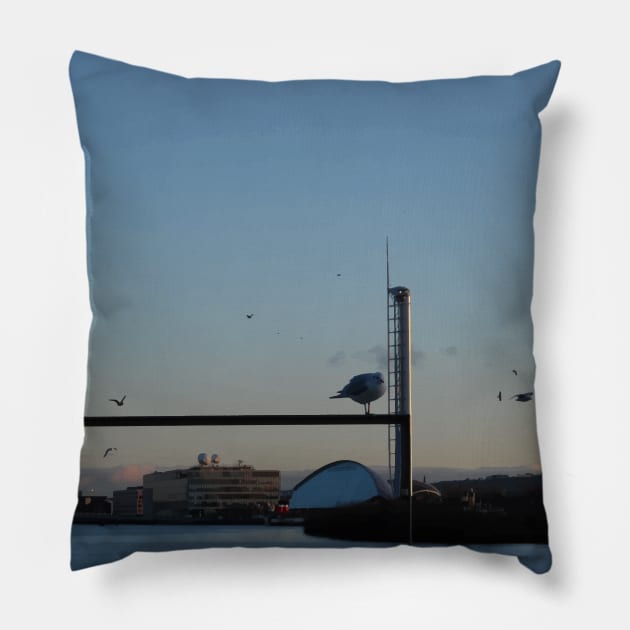 Scottish Photography Series (Vectorized) - Seagull Flock Over the Clyde Pillow by MacPean