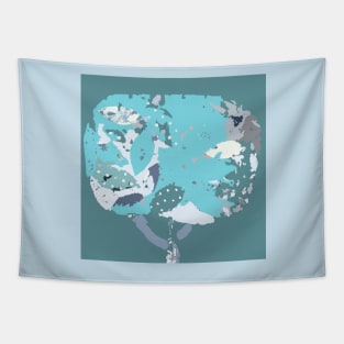 Denim tree fiber art in shades of blue gray white Tapestry