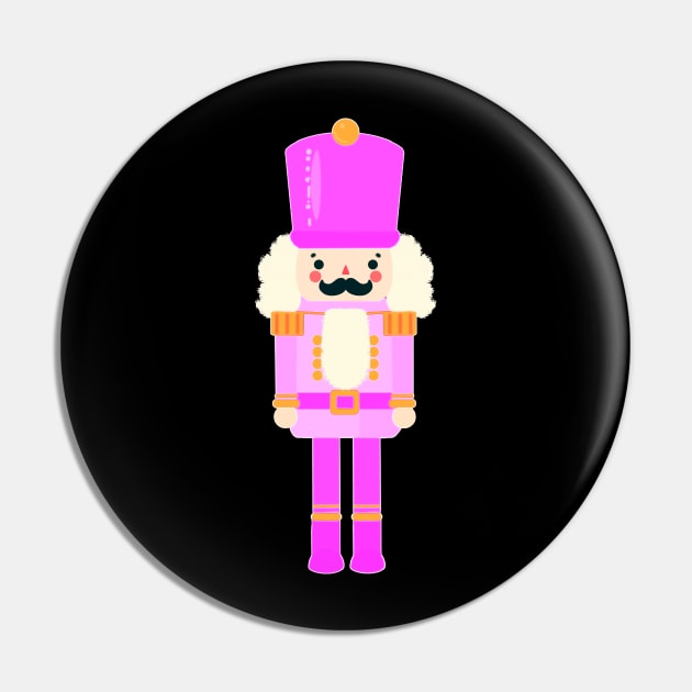 Pink on Pink Christmas Nutcracker Toy Soldier Graphic Art - Black Background Pin by Star Fragment Designs