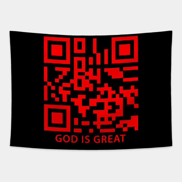 God is Great Red Qr Code Tapestry by DiegoCarvalho