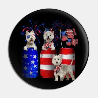 4th Of July American Firework Flag Westies Dog Pin