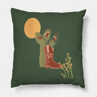 Prairie Cactus Flowers with Southwest Cowboy Boot Pillow