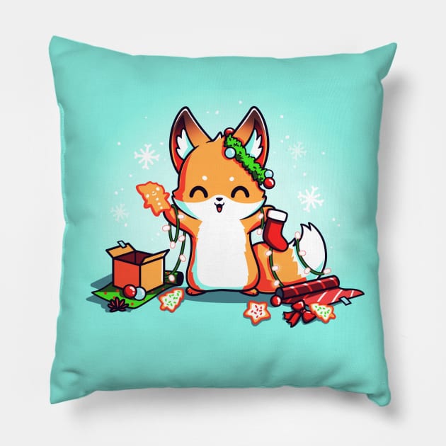 Cute Cool Funny Christmas Fox Santa Claus Gifts animal lover quote artwork Pillow by LazyMice