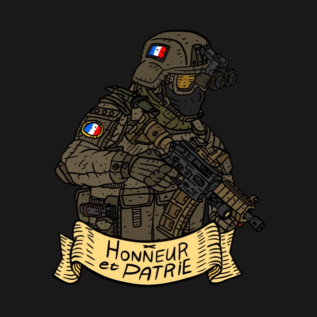 french military soldier with the motto of the armed forces of France. by JJadx