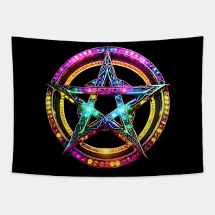 Neon Rainbow Pentacle Tapestry