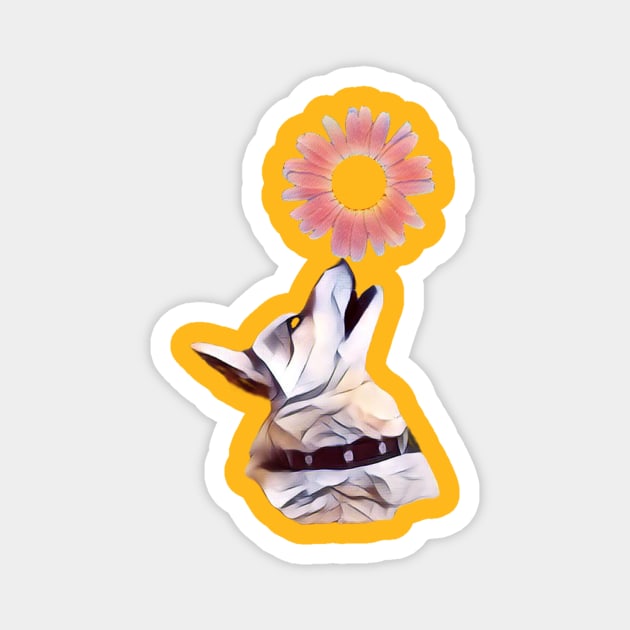 A dog holding a daisy on its nose Magnet by Evgeniya