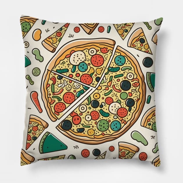 Pizza Pattern Line Drawing Colorful, Awesome Birthday Gift ideas for Pizza Lovers Pillow by Pezzolano