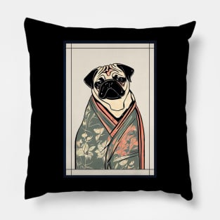 Pug Japanese with kimono vintage Pillow