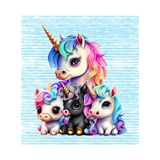 Doting Dad: Unicorn and Baby Unicorns Art Print - A Whimsical Tribute to Triplets! T-Shirt