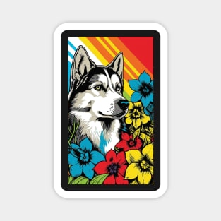 Husky Dog Vibrant Tropical Flower Tall Retro Vintage Digital Pop Art Portrait 4 Magnet