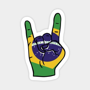 Rock On Brazil // Brazilian Flag Rock Hand Magnet