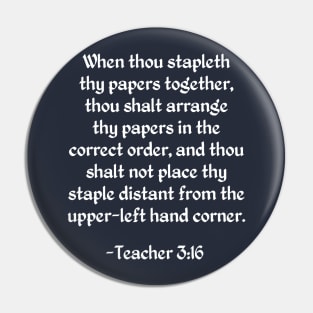 Stapling Commandment from Teacher 3:16 Pin